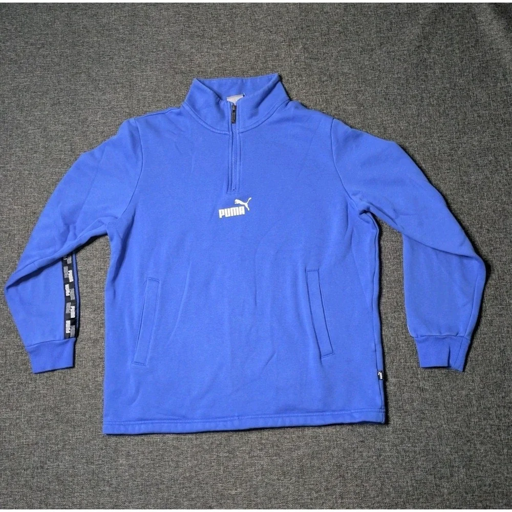 Puma Men's Large Sweatshirt Blue Quarter Zip Pullover Performance Golf Sweater - Picture 1 of 8